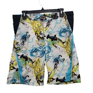 Zero Xposur Boy's Electric Shark Drawstring Waist Pull On 10.5" Swim Shorts L‎